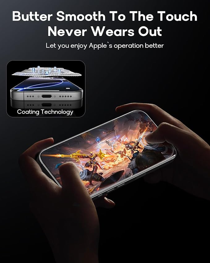 3 Pack for iPhone 16 Pro Tempered Glass Screen Protector:9H+ Durable, Auto Positioning, Bubble Free, High Definition, Easy Installation