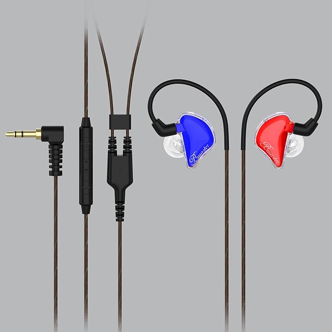 BASN in-Ear Monitors, Bmaster Triple Driver HiFi Stereo Noise-Isolating IEM Headphones with Enhanced Bass for Drummers Musicians (PRO Red/Blue)