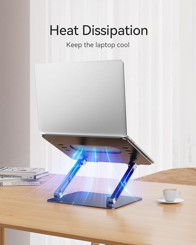 Foldable Aluminum Laptop Stand for 10-17.3" Laptops, Height Adjustable Portable Ergonomic Computer Holder, Space Saving Desk with Heat Dissipation. Compatible with MacBook/Dell/HP etc, Black