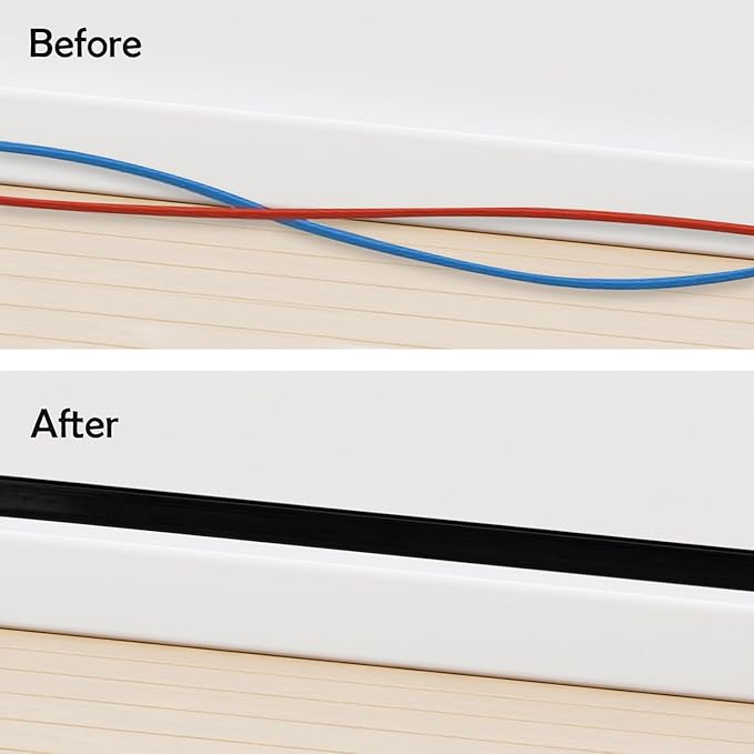Rubber Bond TV Cord Hider Cable Protector - Strong Self Adhesive Wall Cord Cover Cable Hider - Low Profile Cable Management Wall Cord Concealer Cable Raceway (Black, 6 Feet)