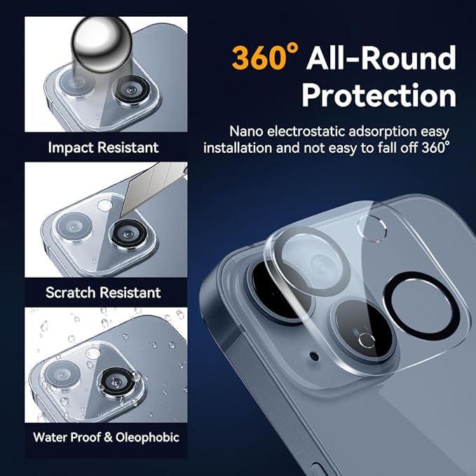 Camera Lens Protector for iPhone 13 6.1" / iPhone 13 Mini 5.4",9H Tempered Glass，Ultra HD, Scratch Resistance Easy to Install，Case Friendly，[Does not Affect Night Shots] 3-Pack