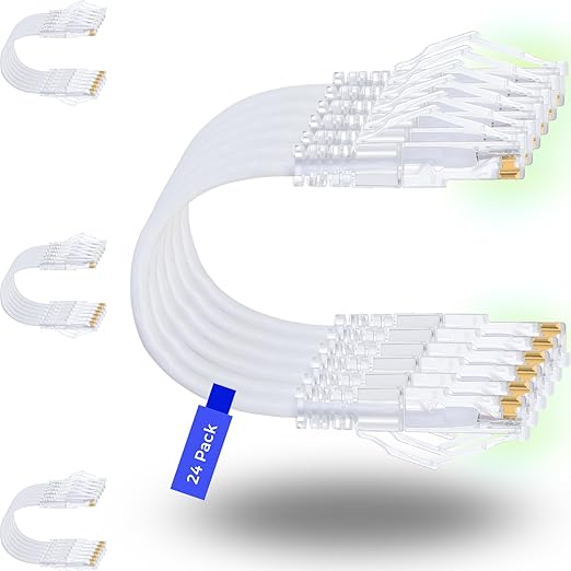 Rapink Patch Cables Cat6/ Cat6a 7ft (24 Pack) Slim, Cat6a Ethernet Patch Cable 10G Support, Snagless Cat 6 Patch Cable for Patch Panel to Switch, Flexiable Cat6 Ethernet Cable White