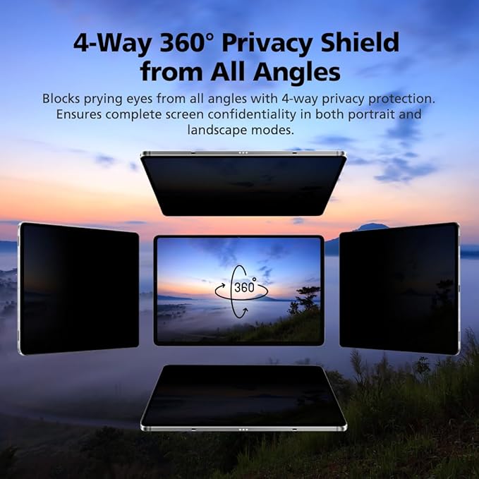 Magnetic 4-Way 360 Degree Privacy Screen Protector for iPad Air 5th/4th Generation 10.9 Inch, Removable Reusable Anti-Spy Anti-Glare Anti-Fingerprint [Landscape and Portrait Mode at