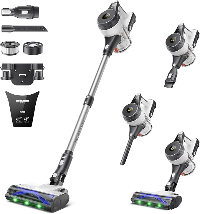YONNDER Cordless Vacuum Cleaner, 48KPA/550W/65Mins Powerful Stick Vacuum for Home, Anti-Tangle, Self-Standing, Lightweight, Charging Dock, Vacuum Cleaner for Hardwood Floor/Carpet/Pet Hair/Car, M1