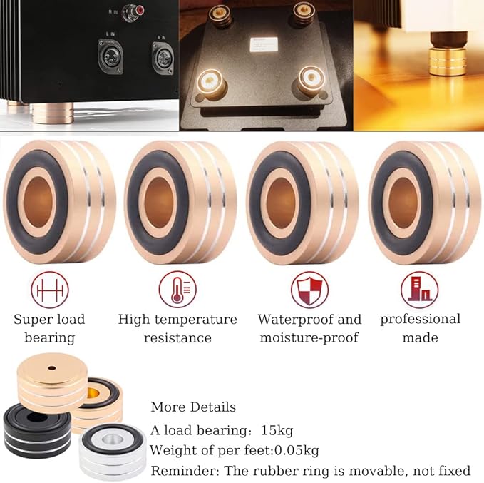 Tertullus 4 Pcs Speaker Feet Isolation 40x20mm Turntable Feet Aluminum Platform Speaker Spike Stand Floor Protectors Dampening Pad with Rubber Ring for Hi-fi Equipments