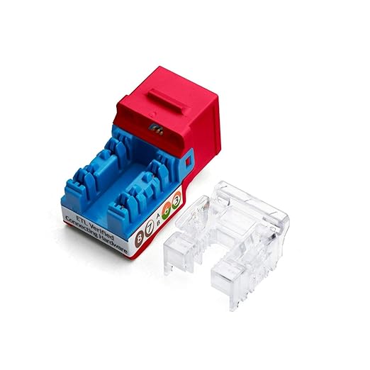 trueCABLE Cat5e Keystone Jack, Unshielded (UTP), 90 Degree Punch-Down, PoE++ (4PPoE) 100W, UL Listed, ETL Verified, ANSI/TIA Certified, Modular RJ45 Female, Red, 48 Pack