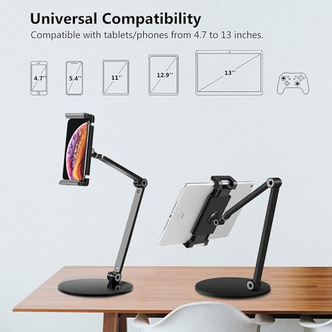 Surface Pro Stand, iPad Pro 12.9 Holder, Multi-Angle Adjustable Tablet Stand Holder for 4.7''- 13'' Screen Microsoft Surface Pro Series, iPad Pro 11/12.9, iPad, mini, Air and More (Black)