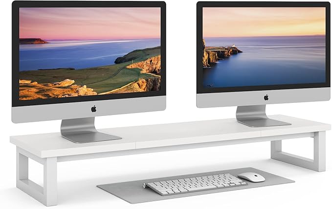 Dual Monitor Stand Riser, 39Inch Large Monitor Stands for 2 Monitors, Computer Monitor Stand, Wooden Desktop Oraganizer Shelf for Office Desk Computer,Laptop,TV