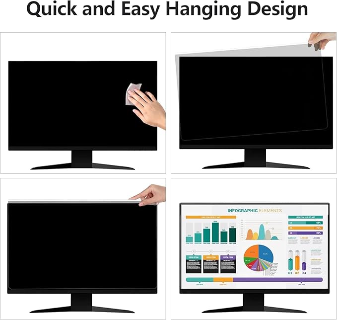 32 Inch Hanging Computer Privacy Screen Protector Shield Compatible for 16:9 Widescreen Desktop Monitor - Anti-UV & Blue Light Filter - Hanging Design for Easy On/Off