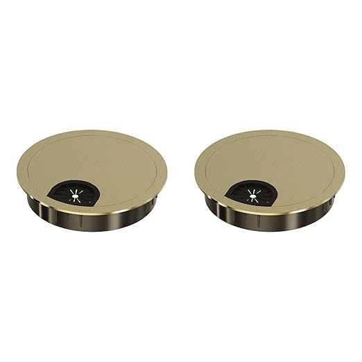 2 Pack Desk Grommet 2-1/8 Inch 53mm, Zinc Alloy Computer Desk Wire Hole Cover, Office Desktop Cord Cable Hole Metal Ring, Bronze Tone