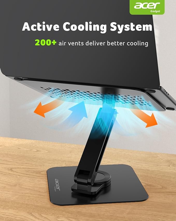 acer Laptop Stand for Desk - with 360 Swivel Base, Rotating Laptop Riser for Desk, Adjustable Computer Stand for Laptops, Ergonomic Riser Holder Foldable, Portable MacBook Pro Air (10-16") - Black