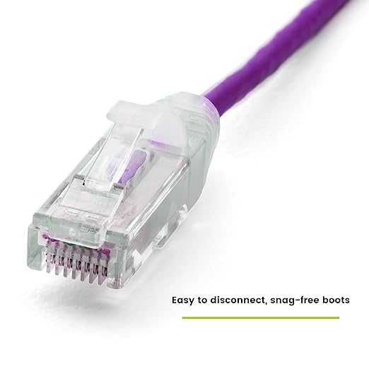 TRUECABLE Cat6 Component Rated Patch Cable, Unshielded (U/UTP), 10ft, Purple, 28AWG Solid Copper, Snagless 10G High-Speed Ethernet Cable, PoE++ 4PPoE 100W, UL Listed, RoHS-3, 5 Pack