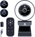Zoomable Webcam with Remote Control, 1080P 60FPS Streaming with Ring Light and Microphone, Pro USB Webcam with 5X Digital Zoom and Privacy Cover for Zoom/Skype/Teams/PC/Laptop/Mac