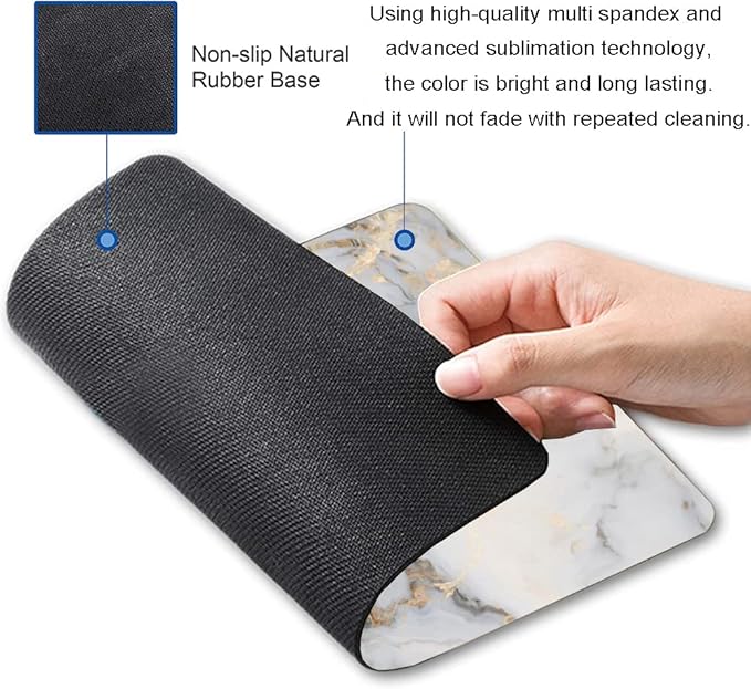 Mouse Pad, Gray Gold Marble Mouse Pad, Premium-Textured Marbling Mouse Mat Square Waterproof Non-Slip Rubber Base Computer Mousepad for Office Laptop Desk