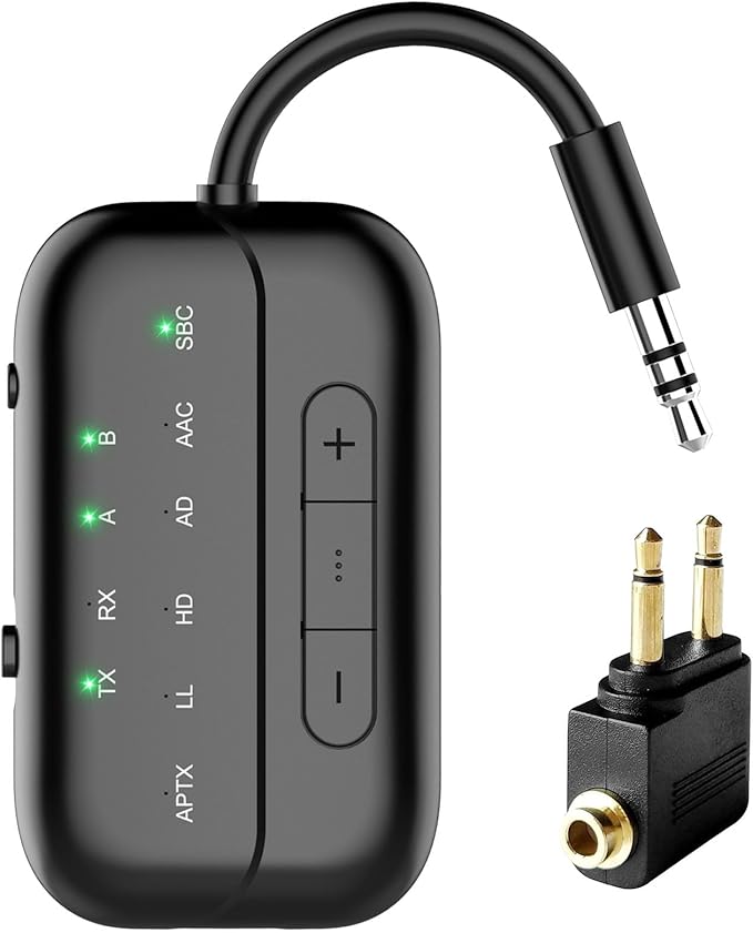 2025 Upgraded Pro Bluetooth 5.4 Transmitter Receiver,2-in-1 Airplane Wireless Adapter for Flight,TV,PC,Gym,Switch,Supports to 2 AirPods/Headphones;Audio AUX Receiver for Car/Home Stereo