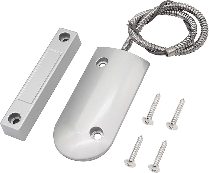 Magnetic Reed Switch Wired Surface Mount Normally Closed NC Contact Sensor Alarm Magnetic Door Switch with 2 Wires, Zinc Alloy Sliver, OC-60