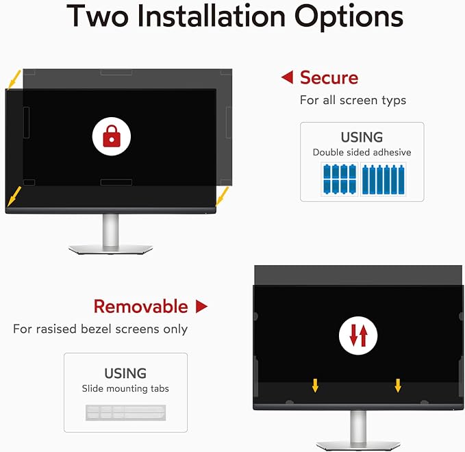 BERSEM 23.8 inch Removable Computer Privacy Screen Filter for 16:9 Ratio Monitor, Anti-Spy, Anti-Glare, Anti-Scratch, UV-Blocking
