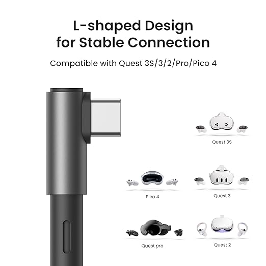 KIWI design Link Cable with Charging 16FT Compatible with Meta Quest 3s/3/2/ Pro/Pico 4 Accessories and PC/SteamVR, USB 3.0 to USB C Link Cable with 5Gbps Super Speed for Extended Gameplay, Black