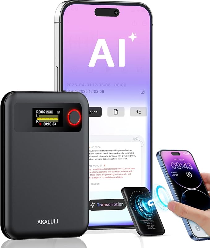 AI Voice Recorder with Transcribe Summarize: Note Voice Recorder with APP Control, 30H Continuous Recording, 64GB Memory Support 100+ Languages, AI Recorder for Calls, Lectures, Meetings