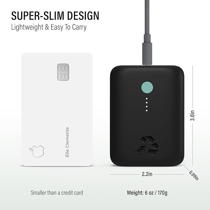 Nimble Champ Lite Portable Charger, 5200mAh Fast Charging Power Bank 15W USB C and A Port with Cable, Travel Essential Battery Pack for iPhone Galaxy Pixel MacBook iPad Kindle Airpod Laptop Tablet