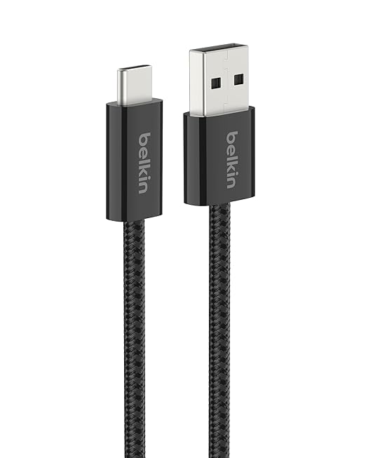 Belkin USB A to USB C Cable, 3.3ft, 15W - Type C Charger, iPhone Charger Cord, Soft, Braided, Flexible for iPhone 16 & 15, Galaxy S25, Pixel 9, iPad Pro, Airpods Pro, Switch & More - Black