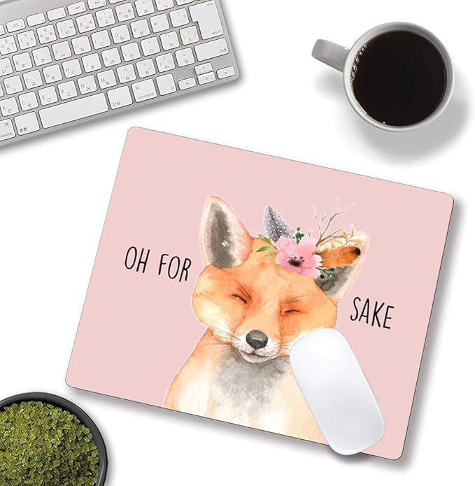 Mouse Pad, Cute Fox Mouse Pad for Women, Washable Square Cloth Mousepad for Office Laptop, Non-Slip Rubber Base Computer Mouse Pads for Wireless Mouse, Kawaii Mouse Pads for Desk