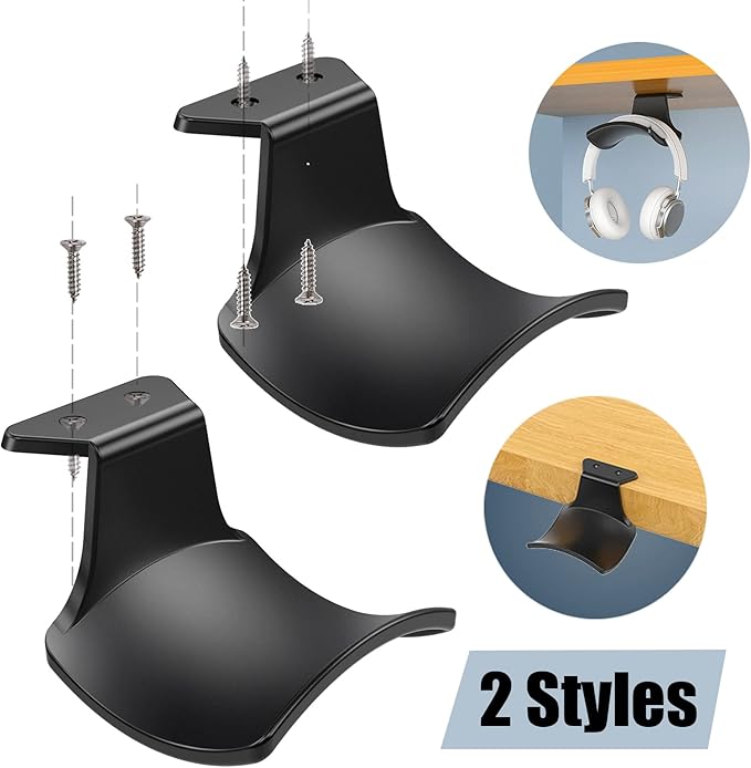 2-Pack Never Fall Headphone Hooks Hanger Wall Mount, Headset Holder Stand for Universal Gaming Headset Airpods Max Sony Bose Beats, Strong Adhesive by Screws