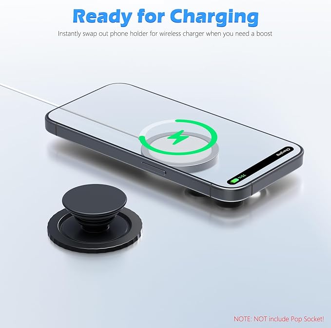 imluckies Magnetic Base Compatible with PopSocket Phone Grips and MagSafe iPhone Series Case, Removable Kindle/Phone Holder Base, Thin & Light Portable Plate, Pure Black