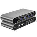 4 Computers 2 Monitors Automatic KVM Switch, HDMI 4k@60Hz + DP 8K 30Hz 4K@144Hz, Aluminum Alloy Shell, Digital Display, Audio/Microphone, hotkey, HDR10 with Cables