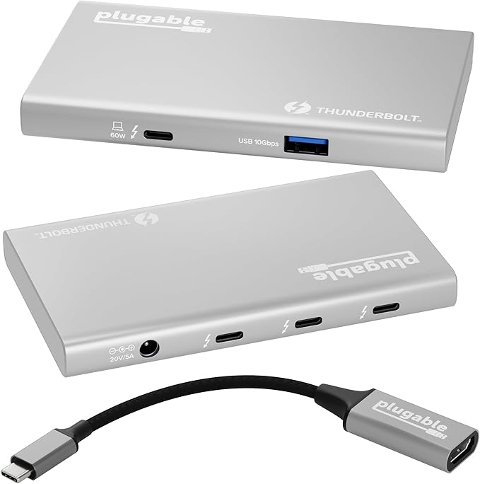 Plugable 5-in-1 Thunderbolt 4 Hub,Single 8K or Dual 4K Display, 4K HDMI Adapter Included, Thunderbolt 4/3, USB4,USB-C Expansion for Modern Mac and Windows Systems, Driverless