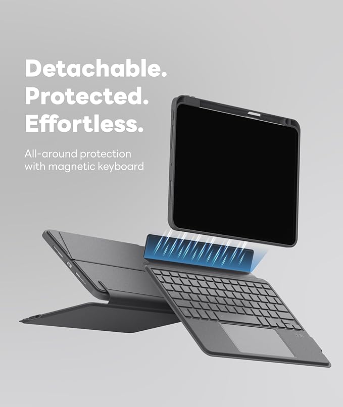 EIP Bluetooth Keyboard Case for iPad Pro 11 inch (M4) 2024, 11" Magnetic Detachable Cover with Trackpad, Patented Stylus Shortcuts, 7-Color Backlit Keys, Slim Protective Smart Case