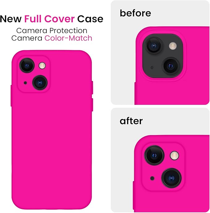 FireNova Designed for iPhone 13 Case, Silicone Upgraded [Camera Protection] Phone Case with [2 Screen Protectors], Soft Anti-Scratch Microfiber Lining Inside, 6.1 inch, Hot Pink