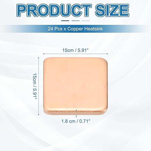 PATIKIL Copper Heatsink Pad Shims, 24 Pcs 15x15x1.8mm Copper Pad Shim IC Chipset GPU CPU Thermal Heatsink for Cooling Laptop Desktop Computer
