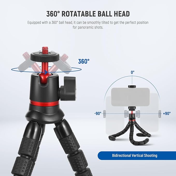 NEEWER Tripod for iPhone with Remote/Action Camera Mount Adapter/Phone Holder, Mini Flexible Camera Phone Tripod Stand Compatible with GoPro Samsung DSLR Camera Webcam for Vlog, Video Recording, T72