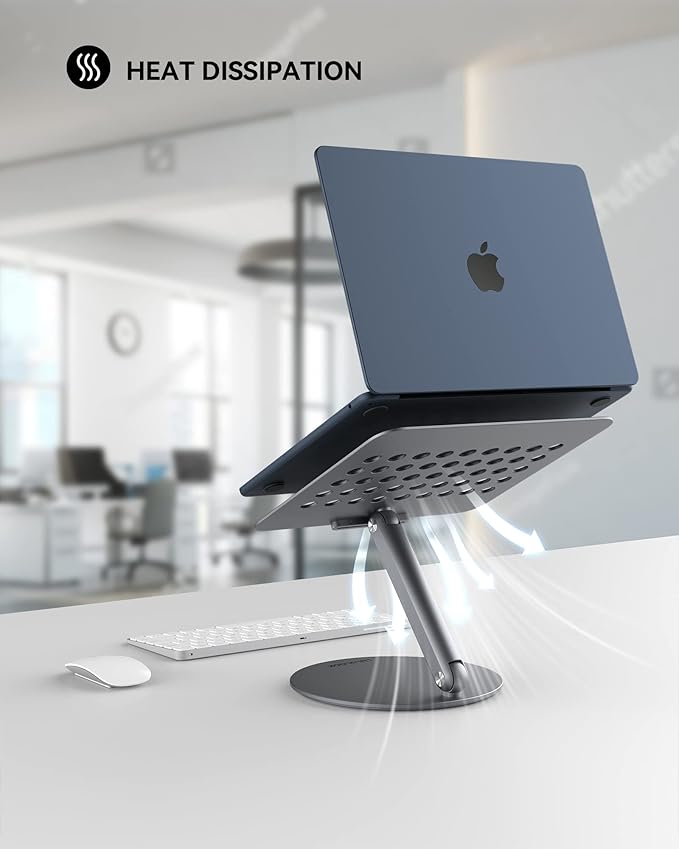 LULULOOK Laptop Stand for Desk 2025, 360 Rotating Adjustable Laptop Riser, Upgraded Foldable Full Aluminum Alloy Computer Stand for MacBook Pro/Air, Dell, HP, Lenovo and Other 10-17inch Laptops