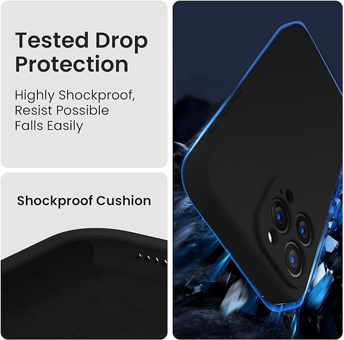 FireNova Designed for iPhone 15 Pro Case, Silicone Upgraded [Camera Protection] Phone Case with [2 Screen Protectors], Soft Anti-Scratch Microfiber Lining Inside, 6.1 inch, Black
