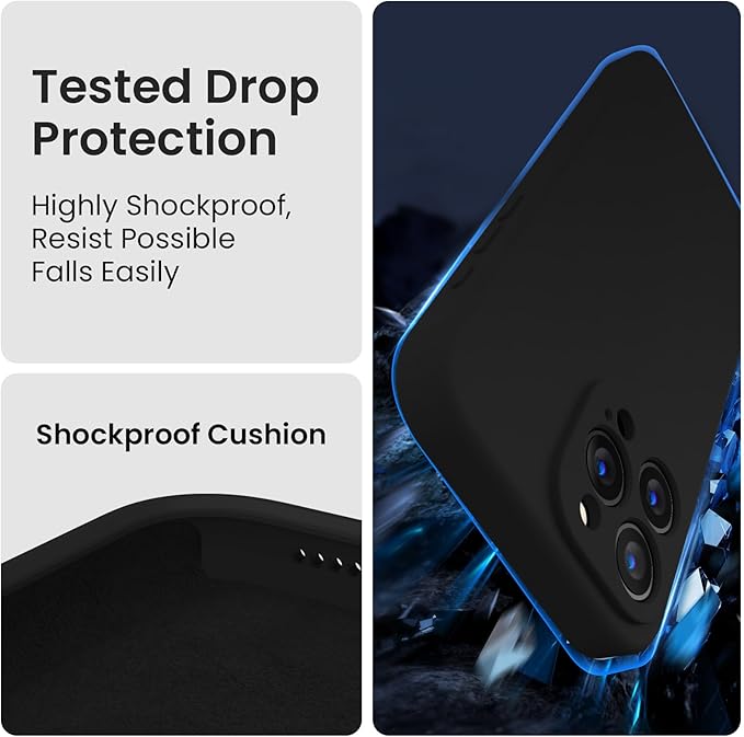 FireNova Designed for iPhone 15 Pro Max Case, Silicone Upgraded [Camera Protection] Phone Case with [2 Screen Protectors], Soft Anti-Scratch Microfiber Lining Inside, 6.7 inch, Black