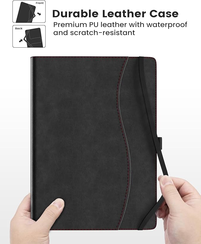 Leather Keyboard Case for 9",9.7",10.1",10.2",10.5",10.9",11" Tablets,7 Colors Backlit,Bluetooth Wireless Keyboard with Pocket Leather Folio Cover(Black)