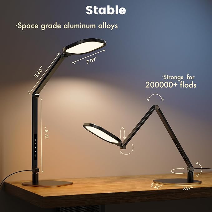 LED Desk Lamp for Home Office, 15W Desk Light with CRI >95, Memory & Timer Function, 1200LM Dimmable Computer Light for Video Calls, Conference, Reading, Study (Black-2packs)