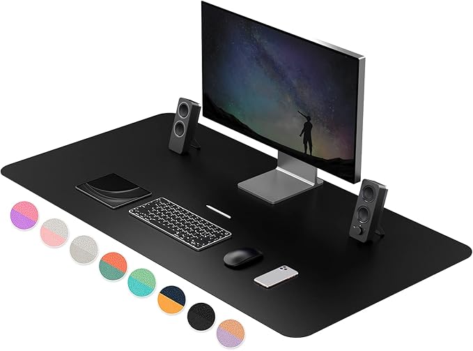 Dual-Sided Multifunctional Desk Pad, 47.2" x 23.6" Desk Mat, Waterproof Desk Blotter Protector, Leather Desk Wrting Mat for Office and Home (47.2" x 23.6", Black)