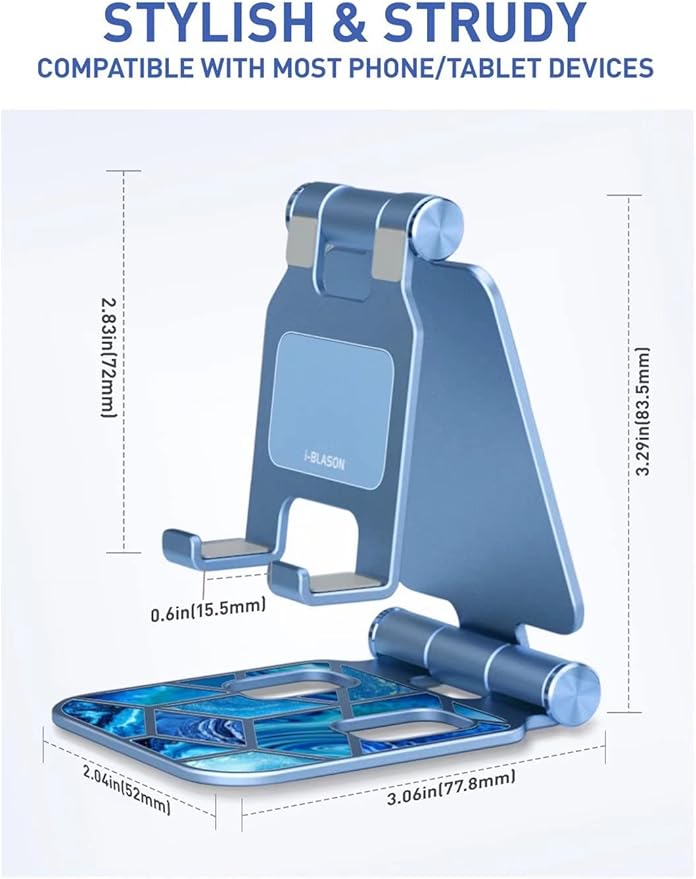 i-Blason Cell Phone Stand for Desk, Cell Phone Holder, Fits All Smart Phones, iPhone 16 15 14 13 Pro Max, Foldable Phone Stand Holder, Blue
