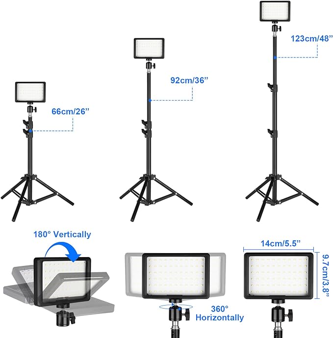 LED Photo Video Light 2-Pack, Ci-Fotto Dimmable 5600K USB LED Continuous Light Photography Light with Tripods and Color Filters for Photo Studios, YouTube, TikTok, Video Recording, Game Streaming
