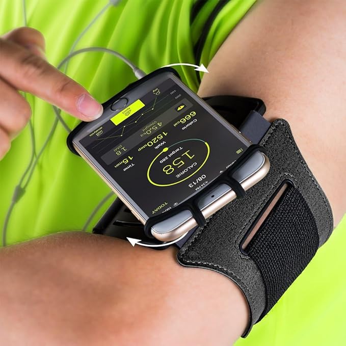 VUP Running Armband 360°Rotatable for iPhone 16/15/14/13/Pro Max/Pro/Mini/12/11/SE/Xs/XR/X/8/7/Plus, Fits All 4-6.7 Inch Smartphones, with Key Holder Phone Armband for Running Hiking Biking (Black)