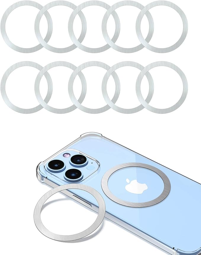 Metal Ring 10PCS,Ultra-Thin(0.4mm) for MagSafe Sticker,Magnetic Adapter,Phone Cases&Wireless Charger,Compatible with iPhone 16/15/14/13,Galaxy S24/S23/S22/Kindle (Silver 10PCS)