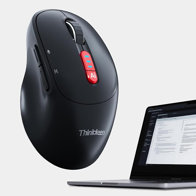 2025 AI Mouse, Bluetooth Wireless Mouse with Voice Input Search, Voice and Word Translation, Form Document Output, Code Generation, AI Writing, AI Drawing, Rechargeable, for Windows, macOS(Black)