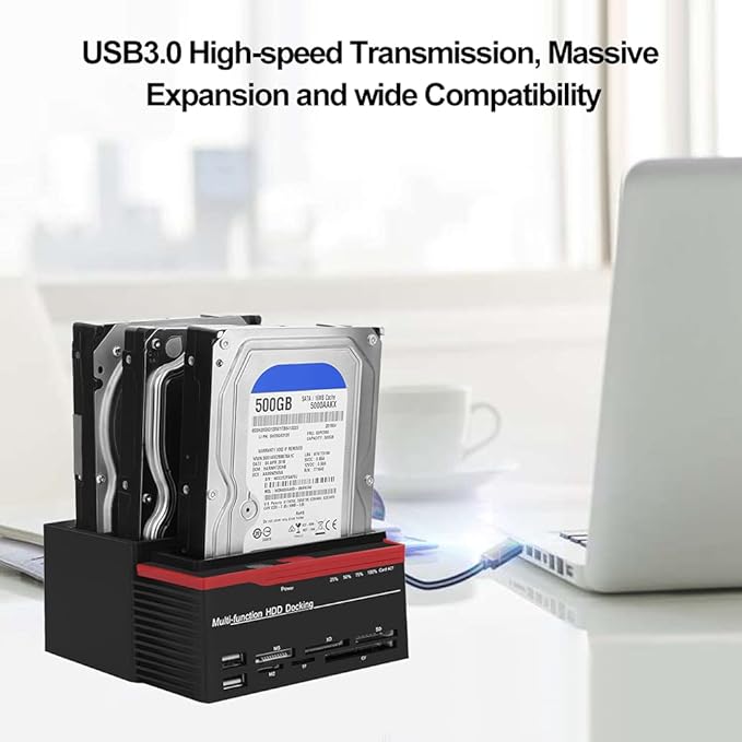Zopsc USB 3.0 SATA/IDE HDD Docking Station Three-Bay Offline Clone HUB Reader 12V / 3A Independent Power Supply External Hard Drive Docking Station(US) 100-240V