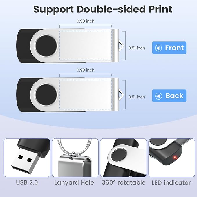 ABLAZE Personalized USB 8GB Flash Drive 10 Pack, USB 2.0 Custom Thumb Drives Personalized Pendrive Memory Stick (Mixcolors)