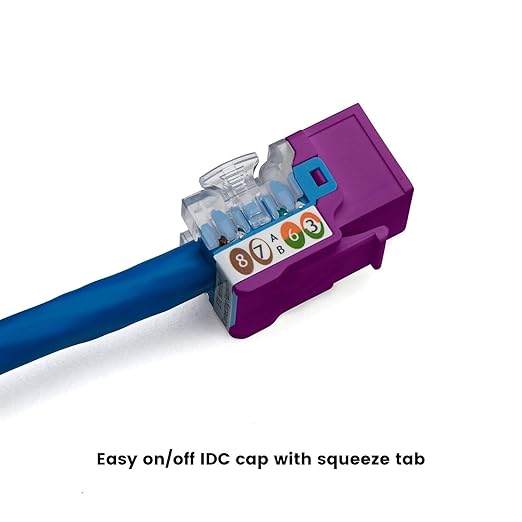 trueCABLE Cat6A Keystone Jack, Unshielded (UTP), 90 Degree Punch-Down, PoE++ (4PPoE), UL Listed, ETL Verified, ANSI/TIA Certified, Modular RJ45 Female, Purple, 24 Pack