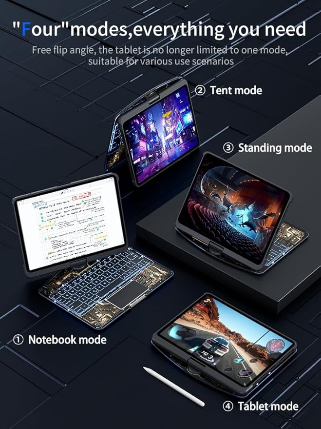 KARTICE Case with Wireless Keyboard Compatible with iPad Pro 11 2024 11 inch, Multi-Touch Trackpad, 7 Color Backlight, 360° Rotating Stand with Pencil Holder for iPad Pro 11, Excludes iPad and Pencil