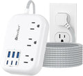 6 USB(3 USB C) Surge Protector Power Strip- Extension Cord 10 Ft with 24W USB Charging Station and 3 Outlets, Flat Plug Long Braided Extension Cord with Multiple Outlets for Home Office College Dorm